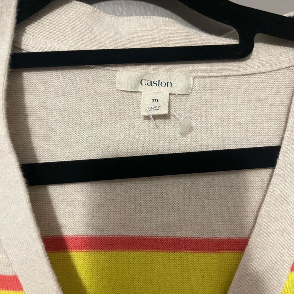 Caslon Striped Cardigan Cream Pink Navy Yellow - Picture 5 of 7